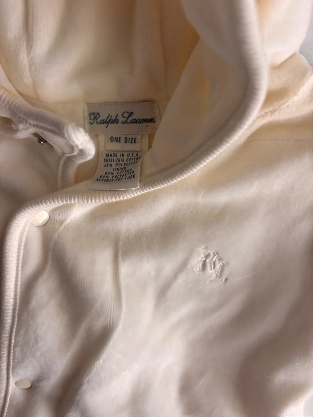 Ralph Lauren Cream Hooded Baby Footed One-Piece 6-9 months